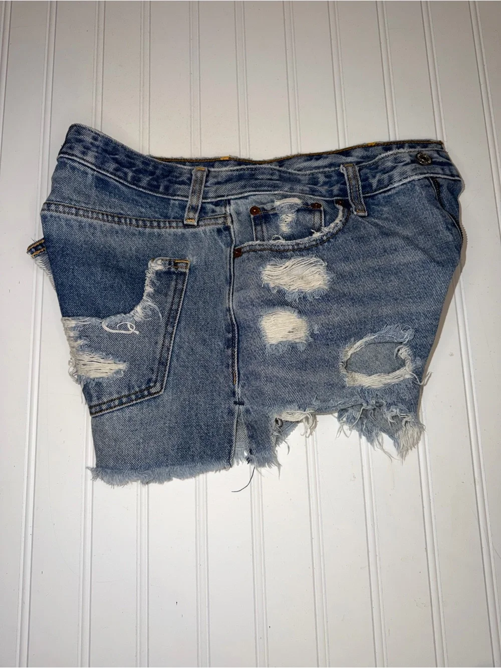 Abercrombie & Fitch Annie High Rise Denim Jean Shorts size 4R/27 Raw Hem